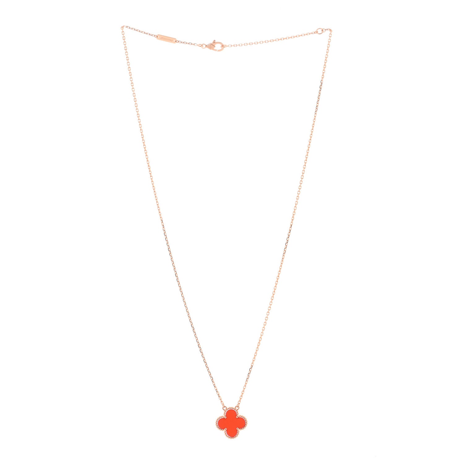 Van Cleef & Arpels 18K Rose Gold Carnelian Vintage Alhambra Pendant Necklace 2 of 3