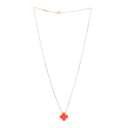 Van Cleef & Arpels 18K Rose Gold Carnelian Vintage Alhambra Pendant Necklace 2 of 3