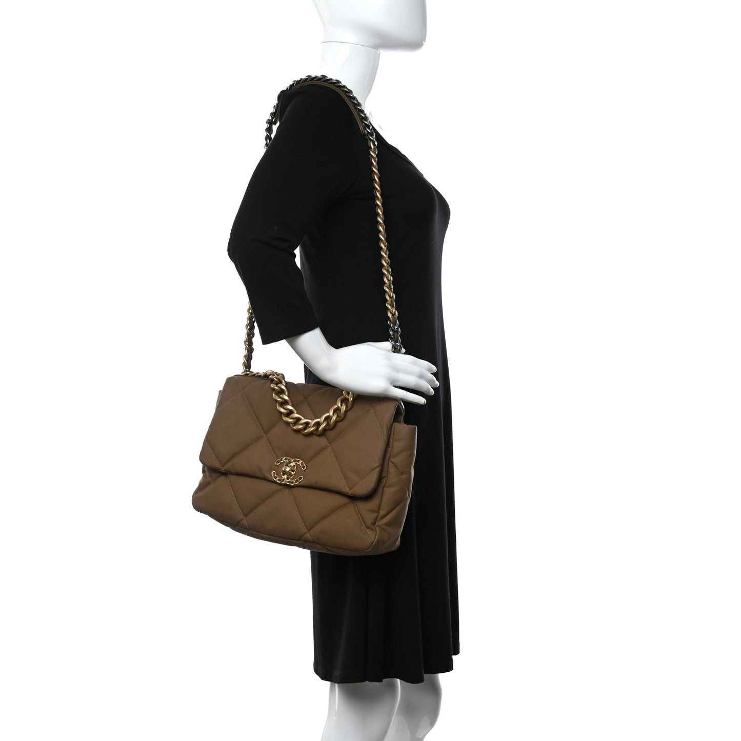 Canvas Quilted Large Chanel 19 Flap Bronze