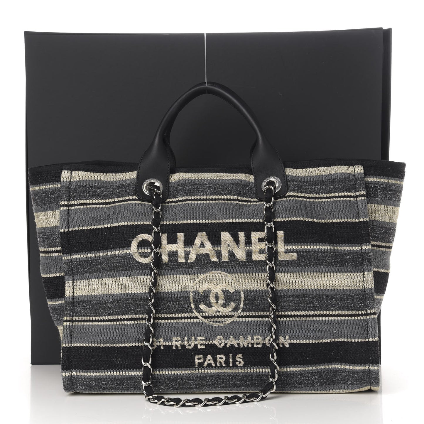 Striped Canvas Medium Deauville Tote Black