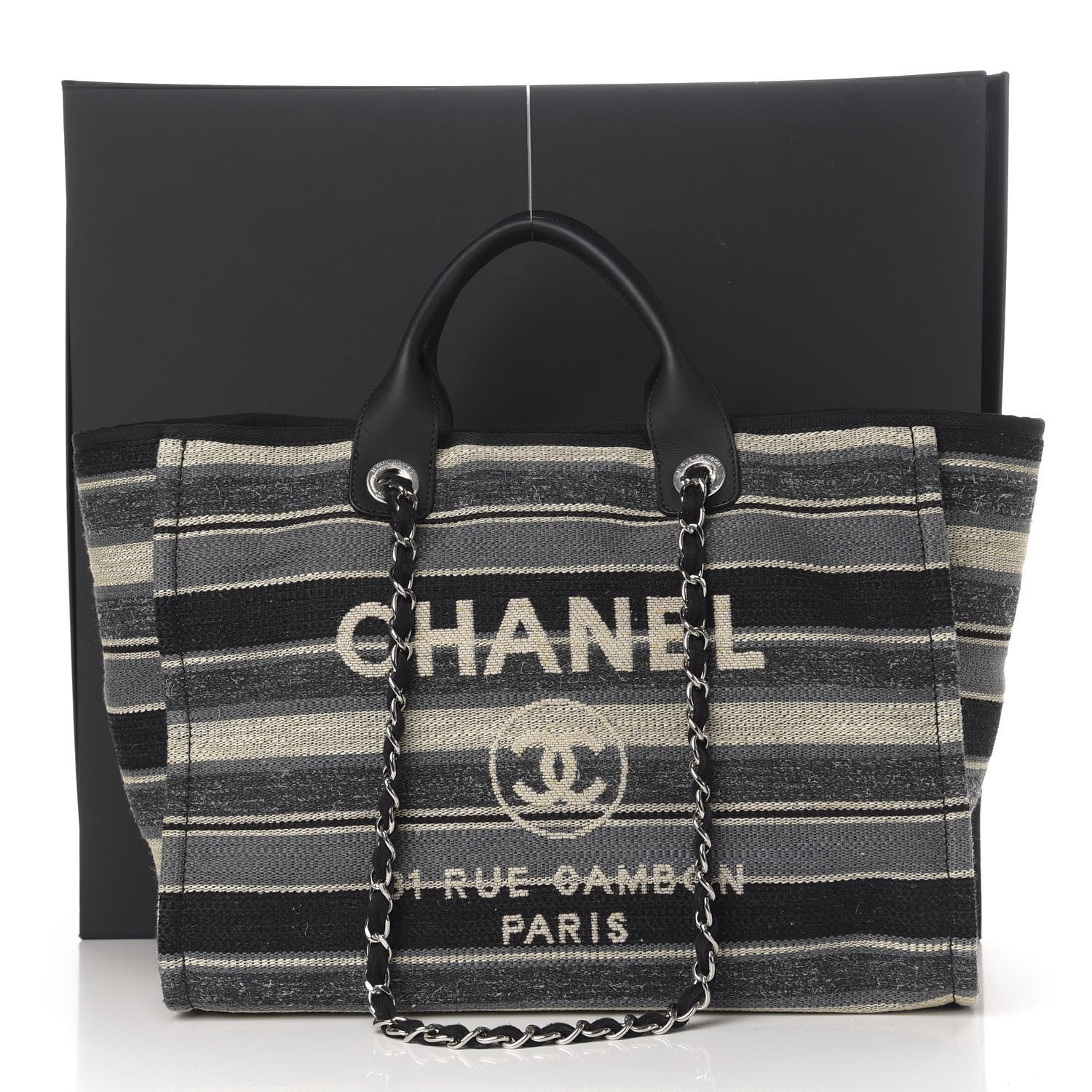 Chanel Striped Canvas Medium Deauville Tote Black 12 of 12