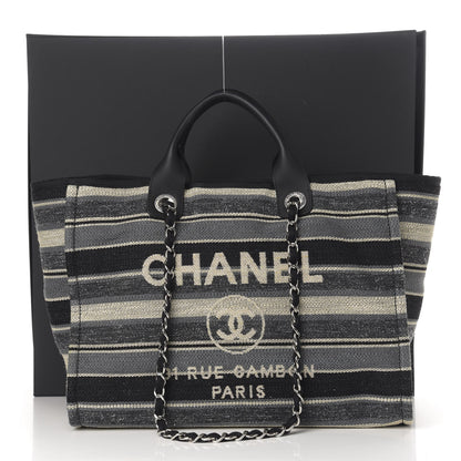 Chanel Striped Canvas Medium Deauville Tote Black 12 of 12
