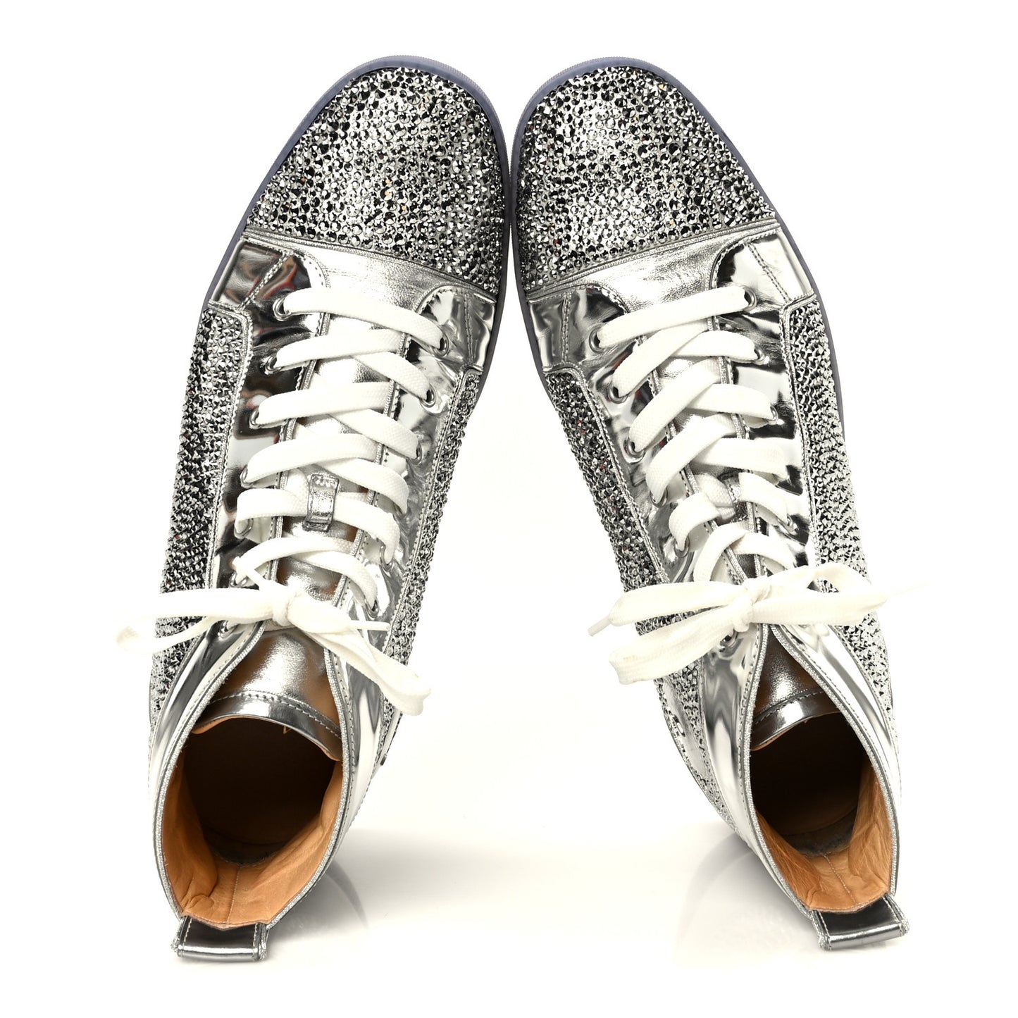 Laminated Nappa Frozen Strass Mens Louis Orlato Flat Sneakers 45.5 Silver