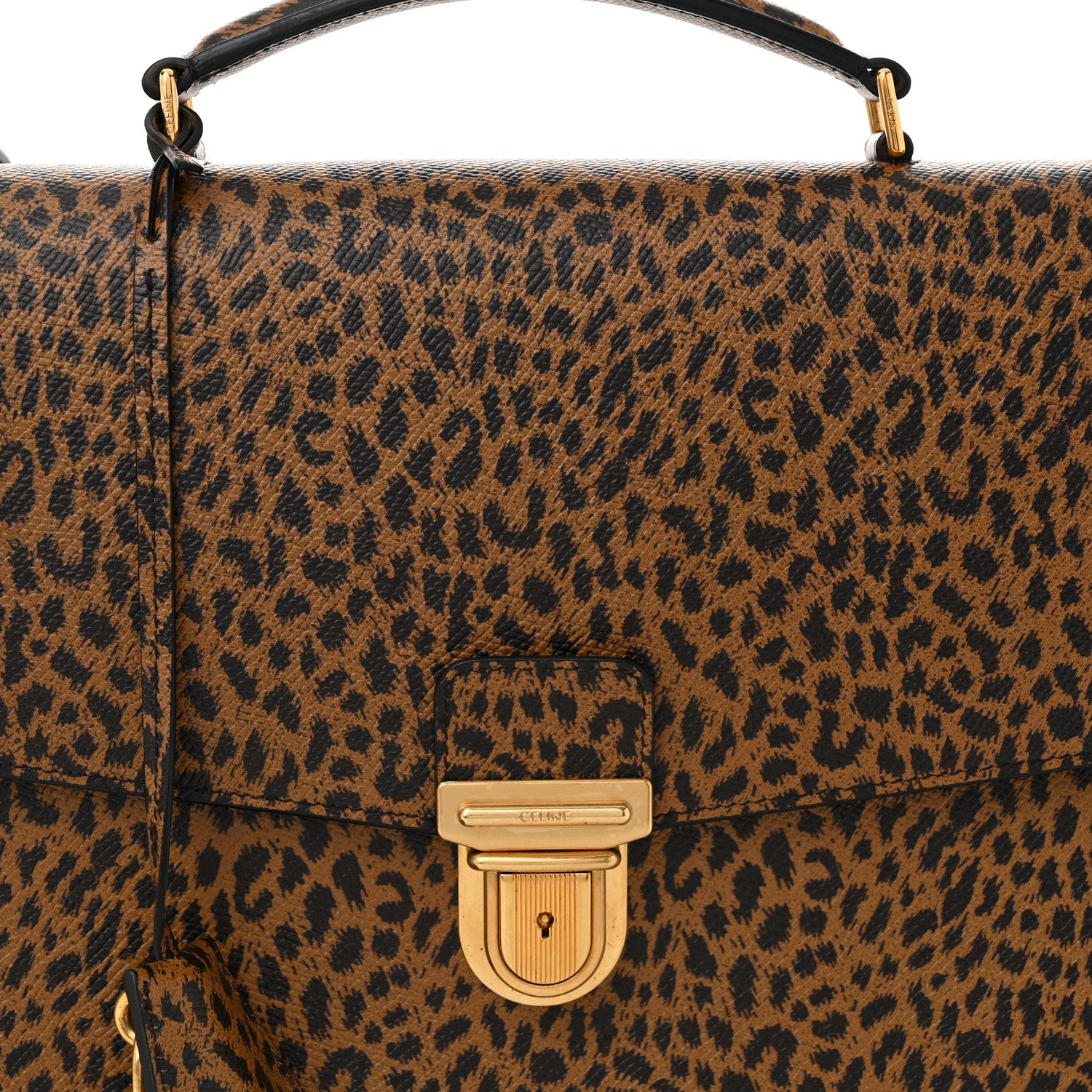 Celine Grained Calfskin Leopard Print Cartable Small Briefcase Brown Black 9 of 11