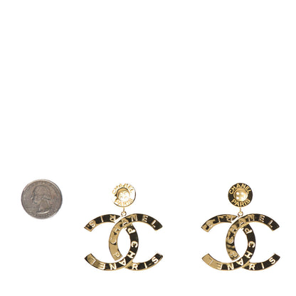 Chanel Metal Large Paris Button Earrings Gold 2 of 4