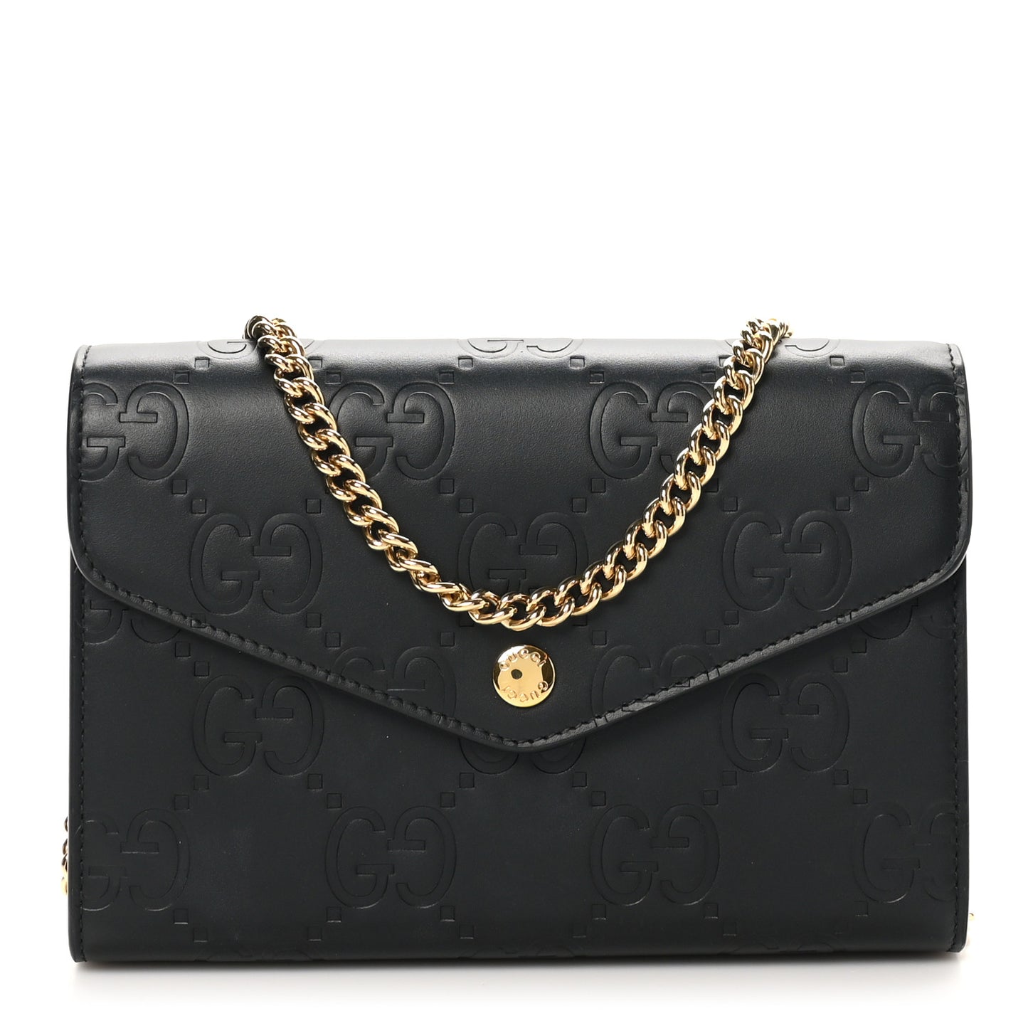 Calfskin GG Debossed Chain Wallet Black
