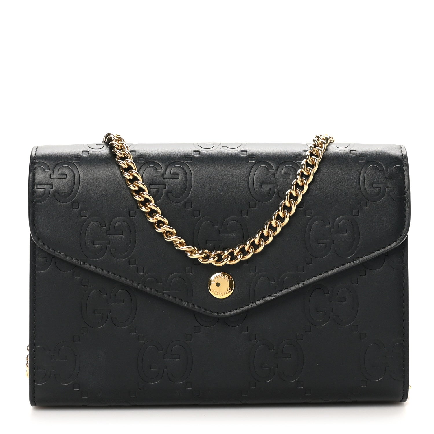 Gucci Calfskin GG Debossed Chain Wallet Black 1 of 9