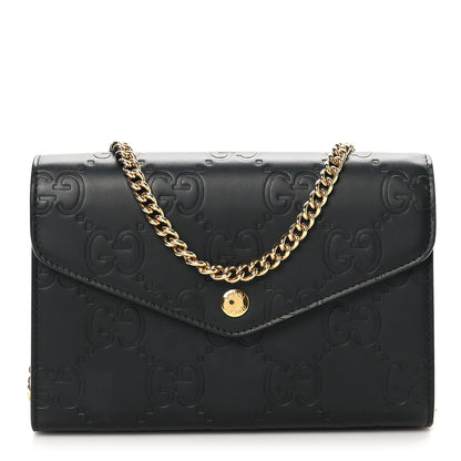 Gucci Calfskin GG Debossed Chain Wallet Black 1 of 9