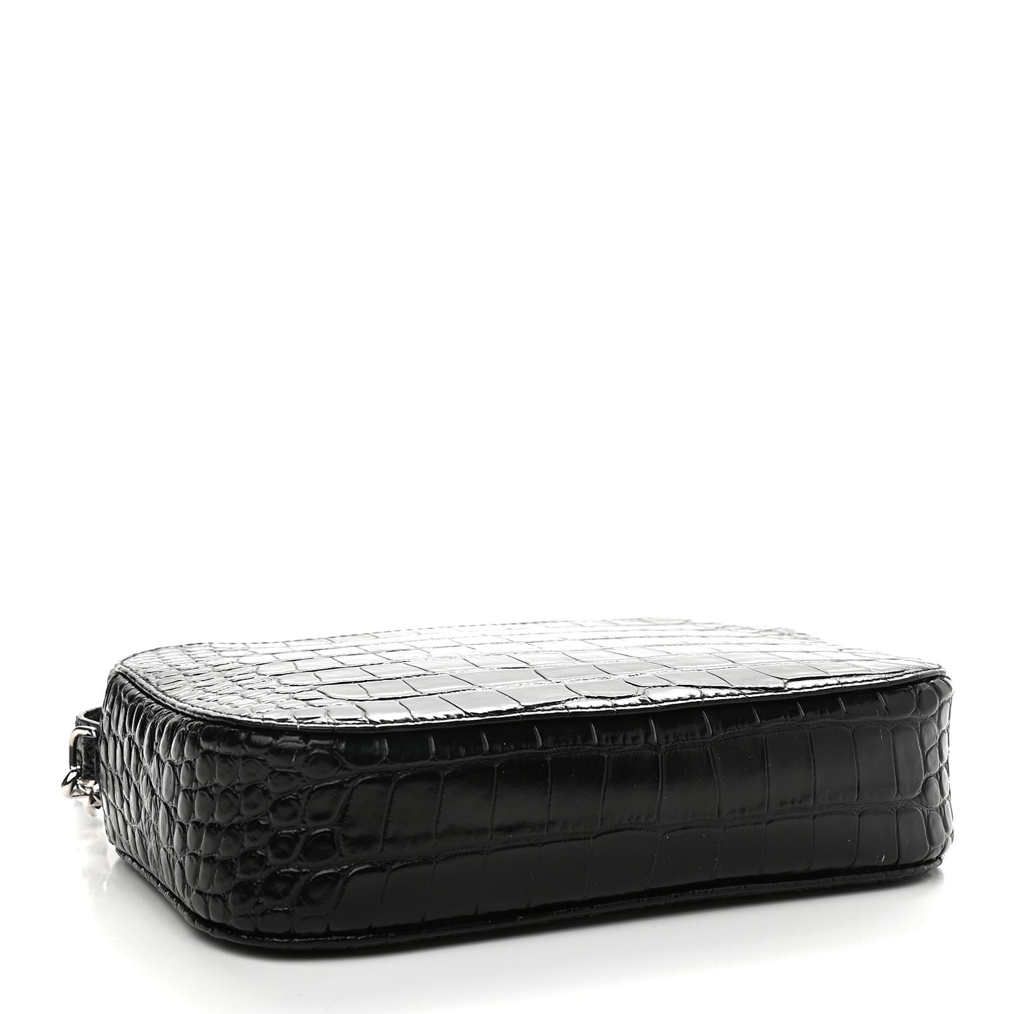 Shiny Calfskin Logo Crocodile Embossed S Everyday Camera Bag with Handle Black