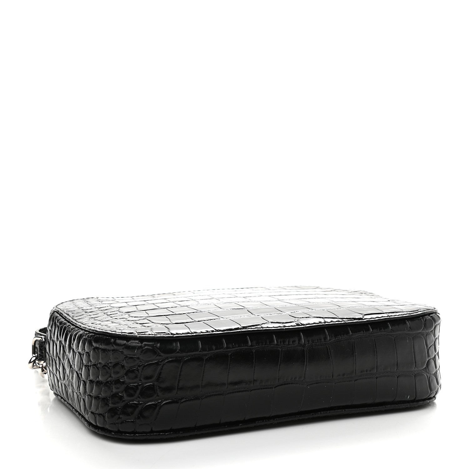 Balenciaga Shiny Calfskin Logo Crocodile Embossed S Everyday Camera Bag with Handle Black 4 of 9