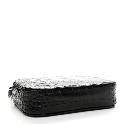 Balenciaga Shiny Calfskin Logo Crocodile Embossed S Everyday Camera Bag with Handle Black 4 of 9