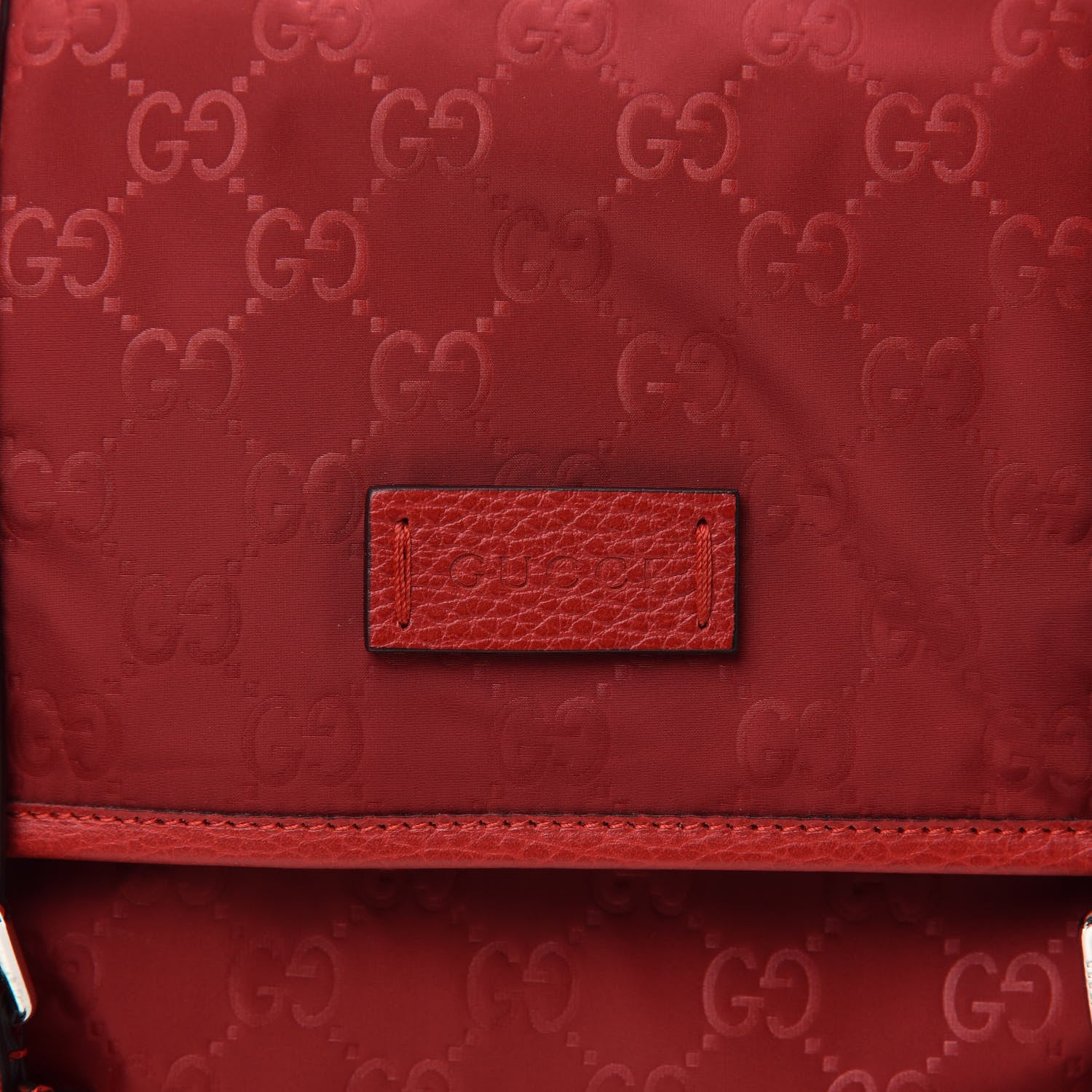 Gucci Nylon Monogram Double Buckle Flap Messenger Bag Vibrant Red 10 of 10