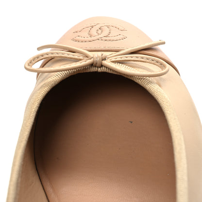 Chanel Lambskin Cap Toe CC Ballerina Flats 37.5 Beige Light Beige 13 of 14
