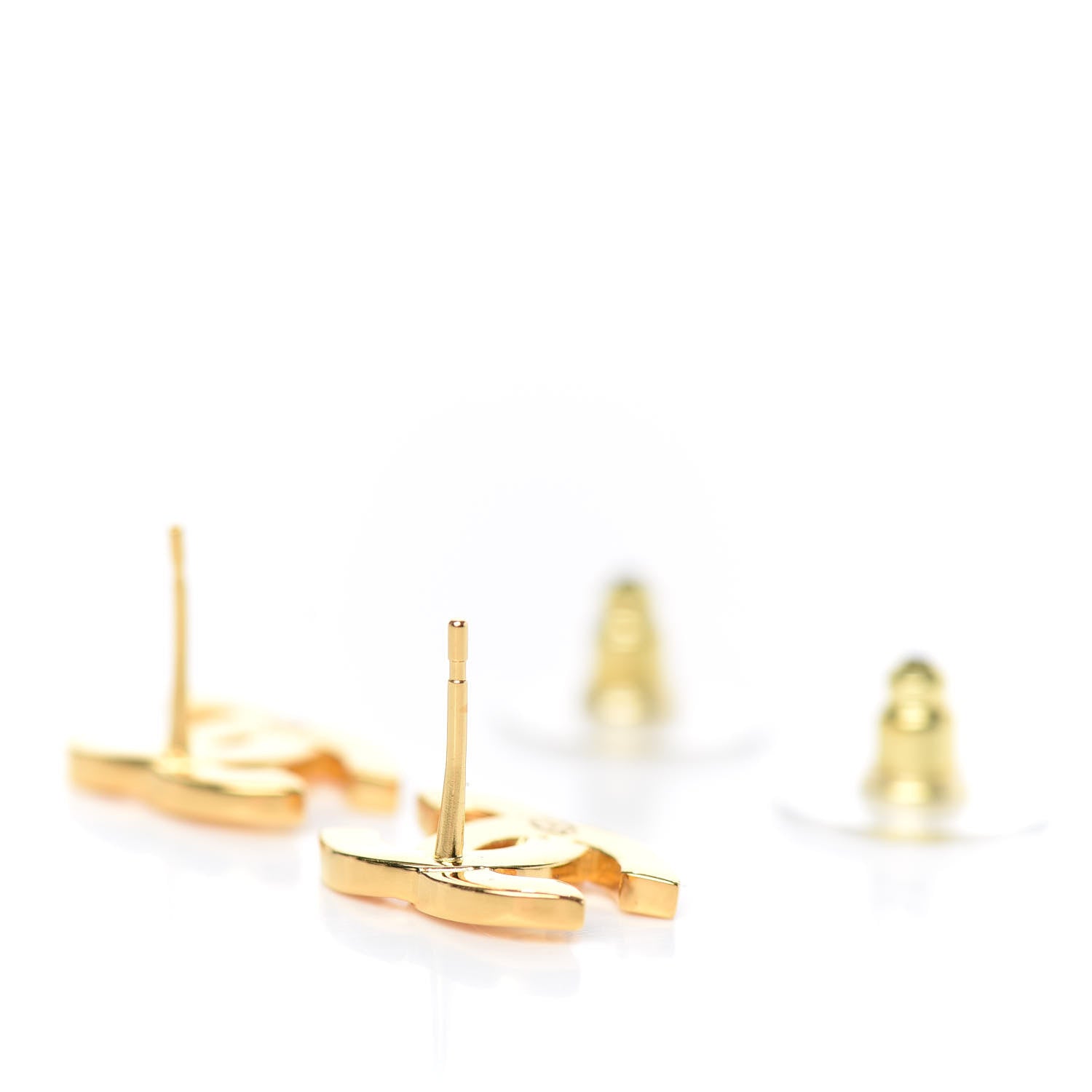 Chanel Metal CC Paris Button Stud Earrings Gold 4 of 5