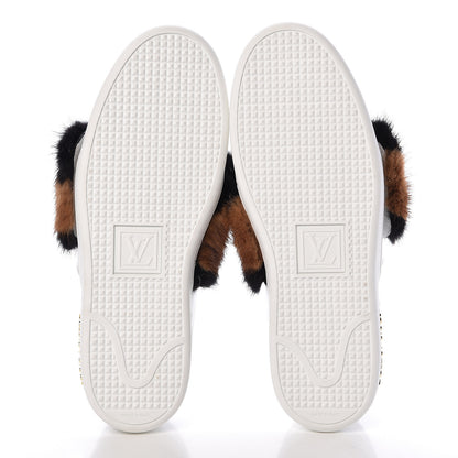 Louis Vuitton Calfskin Mink Fur Frontrow Sneakers 37.5 White 5 of 9