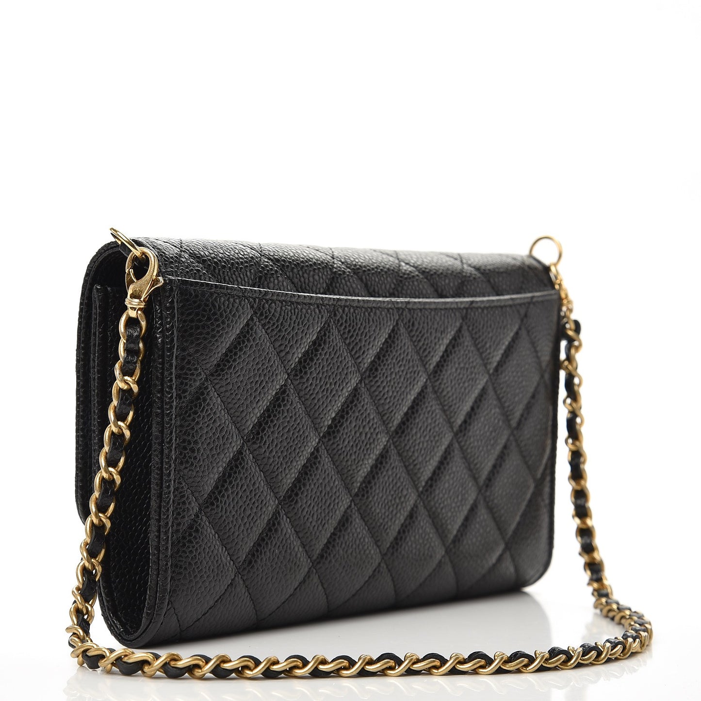 Caviar Quilted Wallet With Chain Black