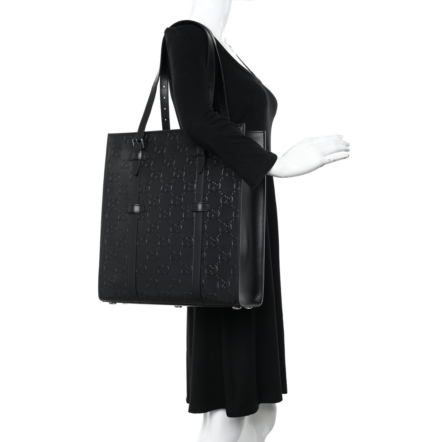Calfskin GG Tennis Embossed Medium Tote Bag Black