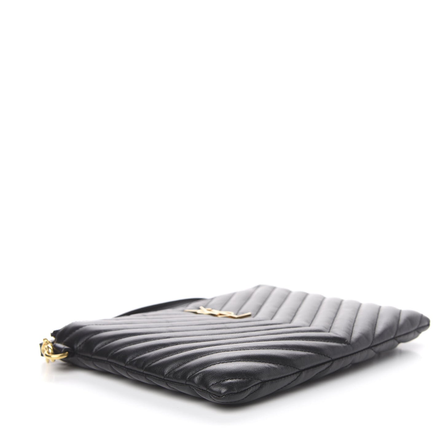 Calfskin Matelasse Chevron Monogram A5 Wristlet Black