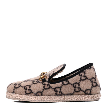 Gucci Covered Wool GG Monogram Womens Fria Horsebit Loafers 38.5 Beige Ebony Black Butterscotch 1 of 11