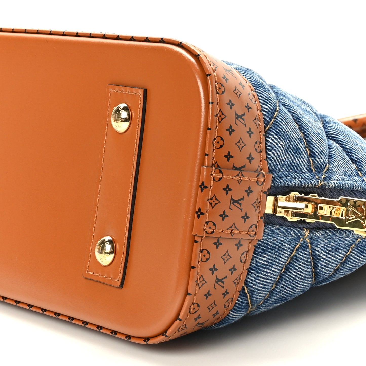 Denim Calfskin Reverse Monogram Malletage Alma BB Blue