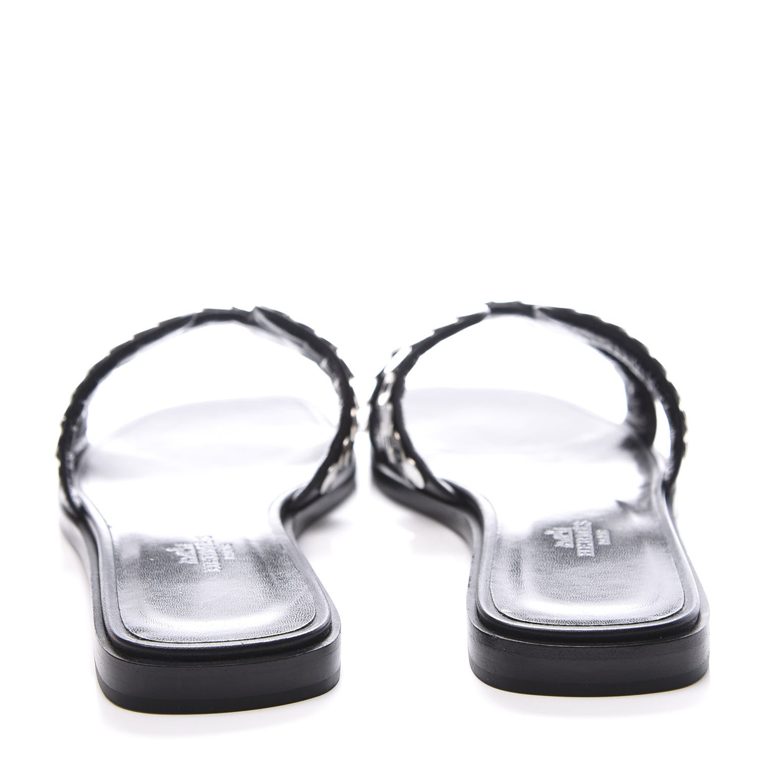 Hermes Calfskin Clou De Selle Oran Sandals 37 Black 7 of 10