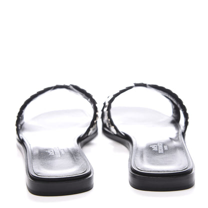 Hermes Calfskin Clou De Selle Oran Sandals 37 Black 7 of 10