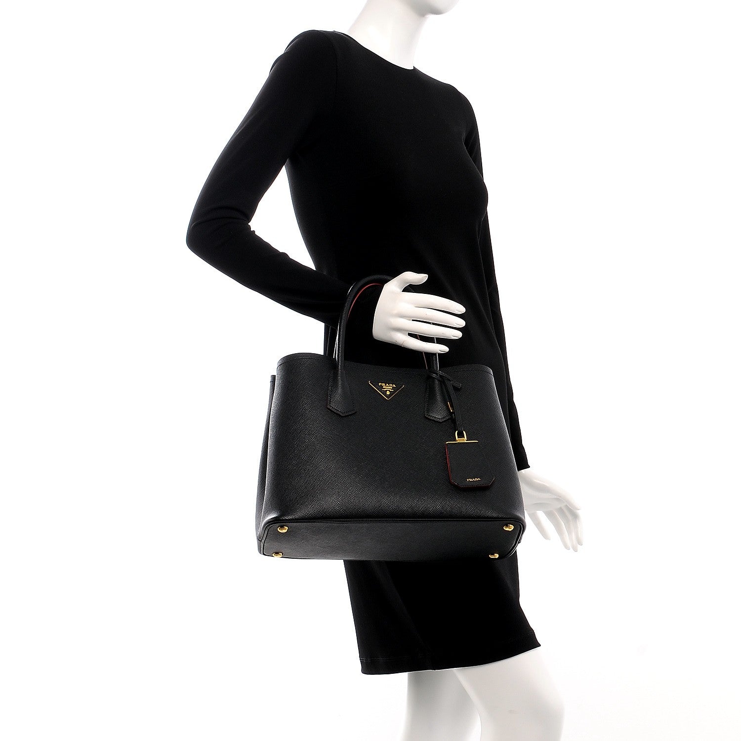 Prada Saffiano Cuir Medium Double Bag Black Fuoco 3 of 9