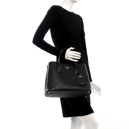 Prada Saffiano Cuir Medium Double Bag Black Fuoco 3 of 9