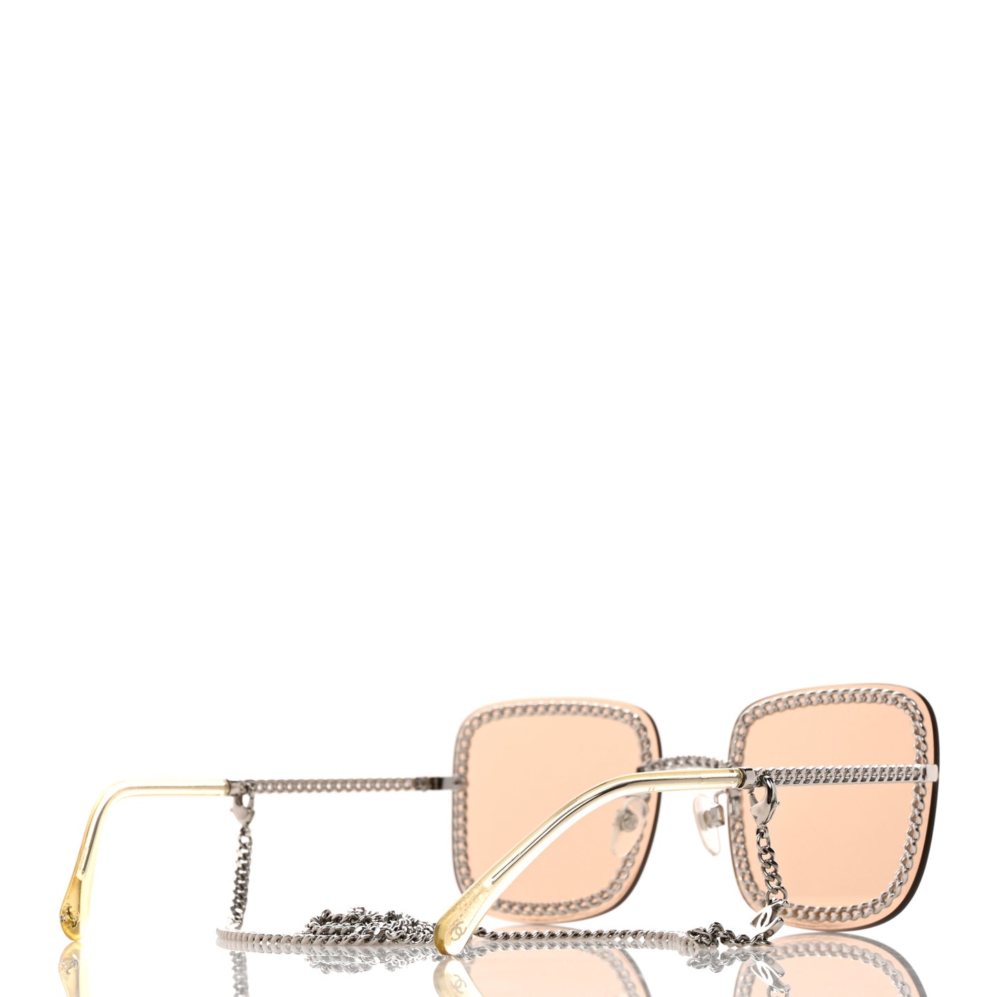Metal Removable Chain Square Sunglasses 4244 Light Brown