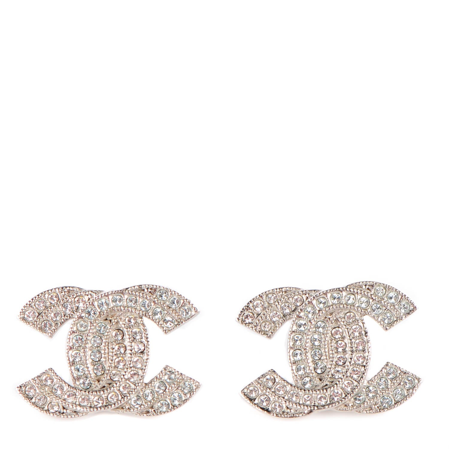 Chanel Crystal Double CC Earrings Silver 1 of 4