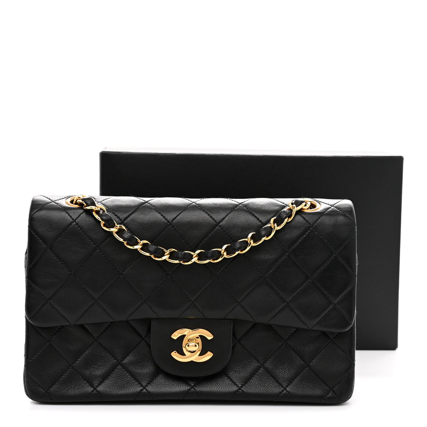 Lambskin Quilted Small Double Flap Black