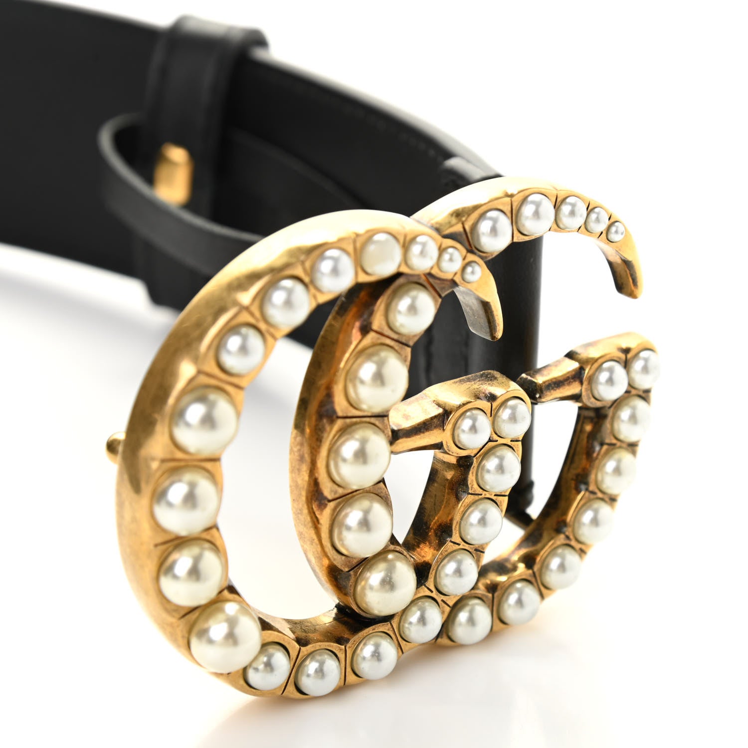 Gucci Moon Calfskin Pearl Double G 40mm Belt 80 32 Black Cream 3 of 10