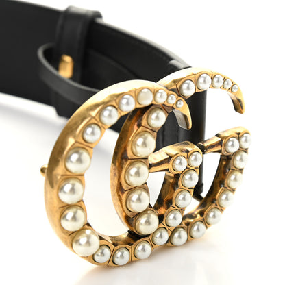 Gucci Moon Calfskin Pearl Double G 40mm Belt 80 32 Black Cream 3 of 10