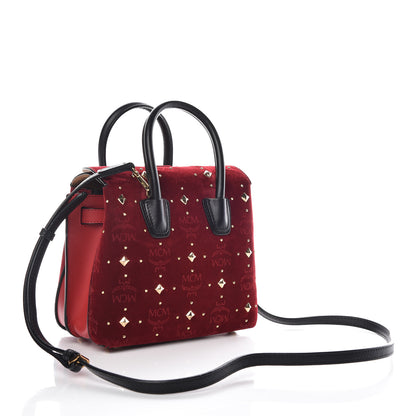 MCM Velvet Studded Mini Insignia Milla Tote Ruby Red 3 of 12