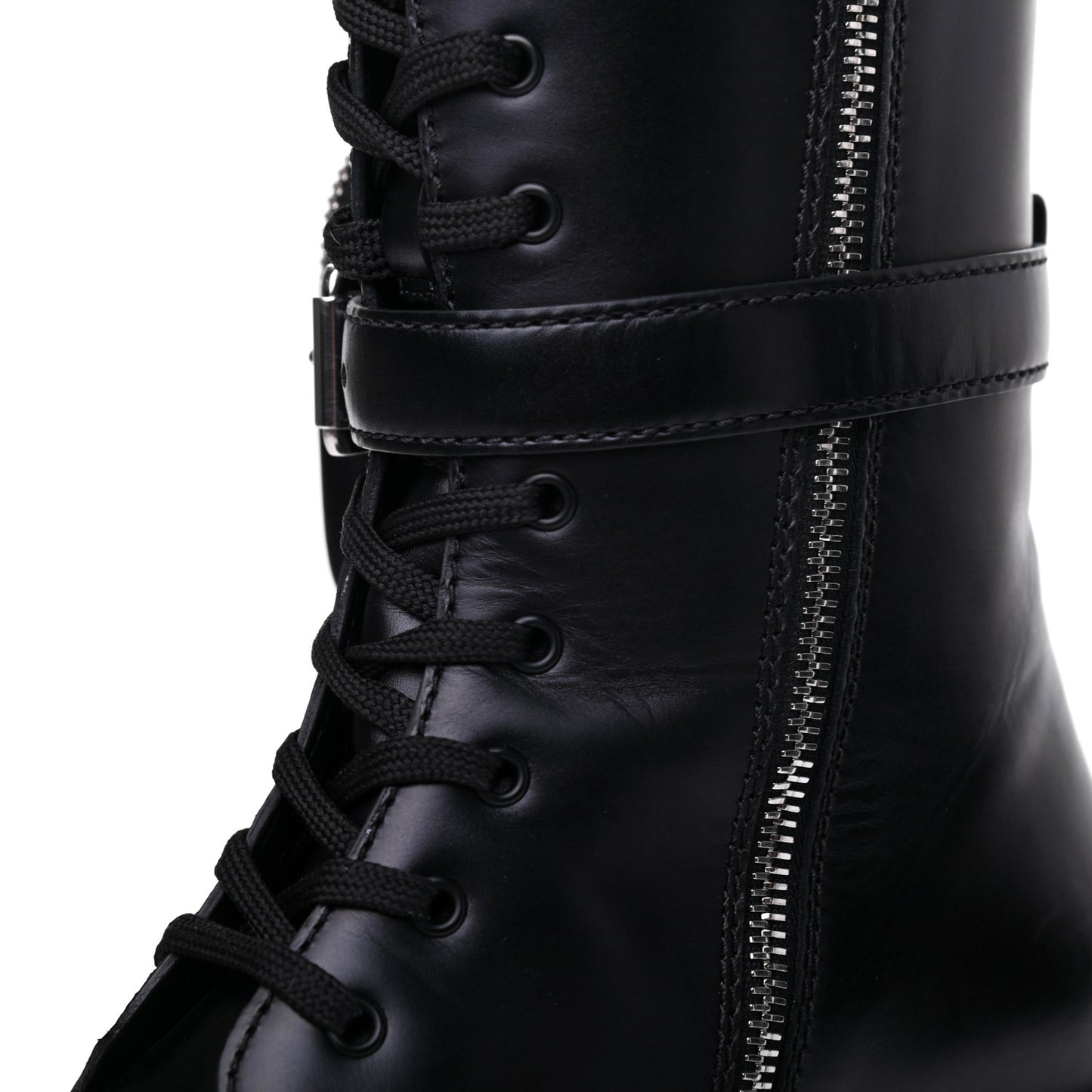 Vitello Lux Nylon Metal Triangle Logo Monolith Pouch Pocket 55mm Tall Combat Boots 37.5 Black