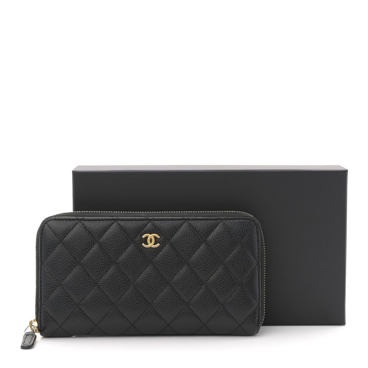 Caviar Quilted Large Gusset Zip Around Wallet Black