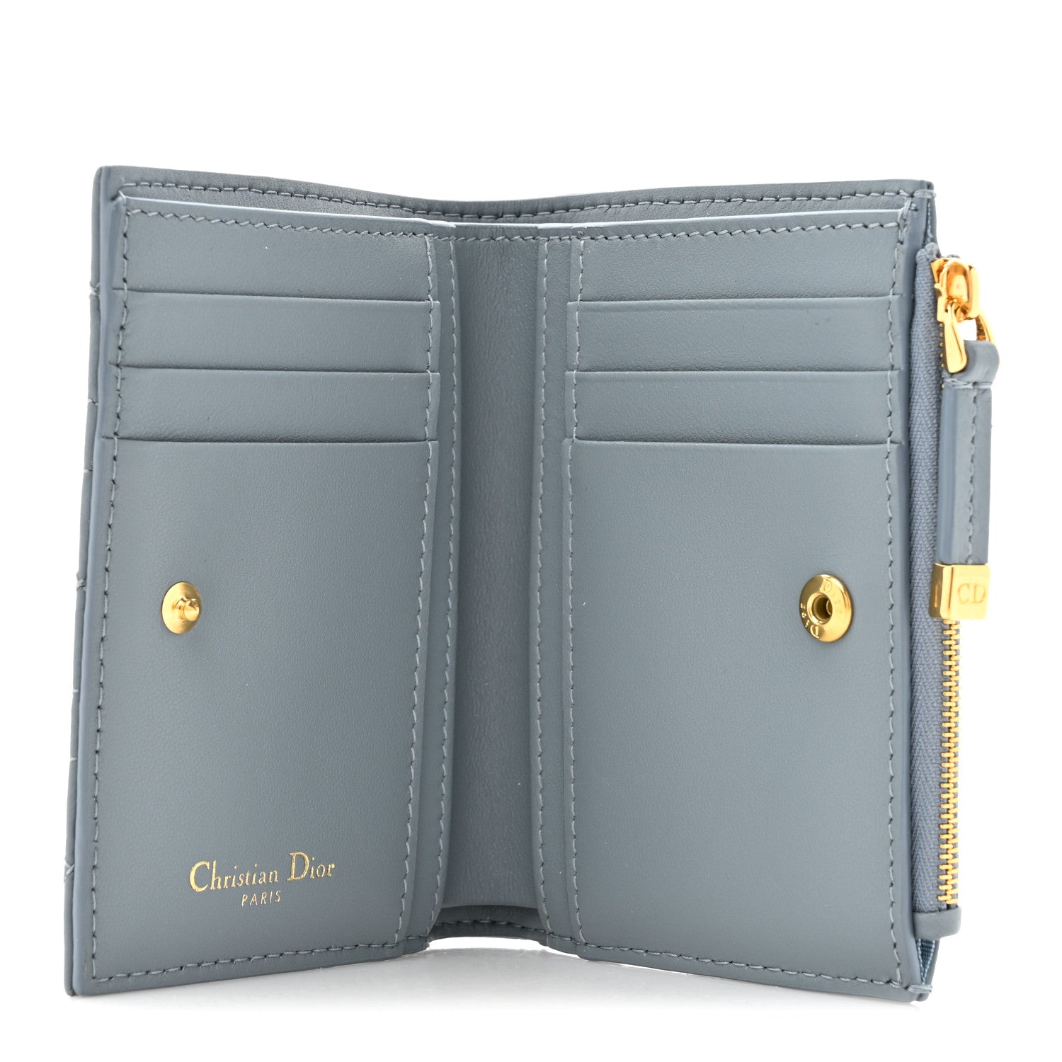 Christian Dior Grained Calfskin Supple Cannage Caro Dahlia Wallet Cloud Blue 5 of 8