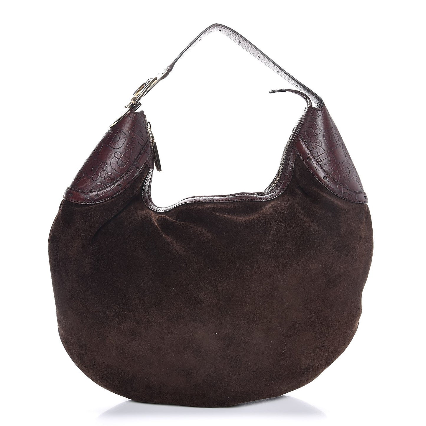 Suede Horsebit Embossed Glam Hobo Dark Brown