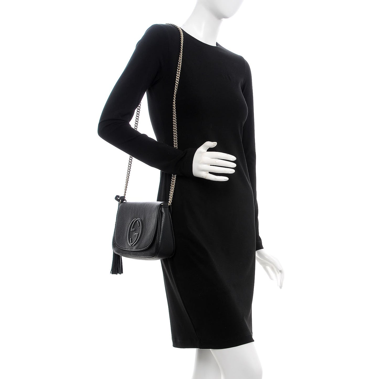 Pebbled Calfskin Medium Soho Flap Crossbody Black