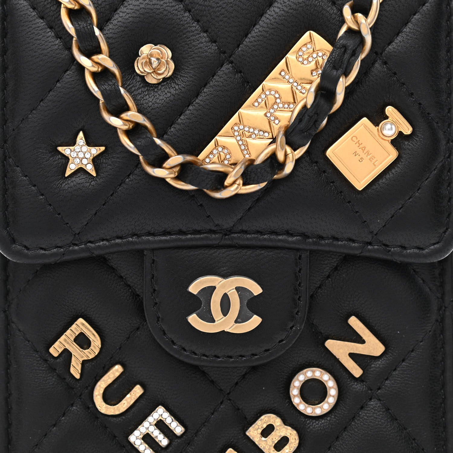 Chanel Lambskin Quilted Lucky Charm Phone Holder Black 9 of 12