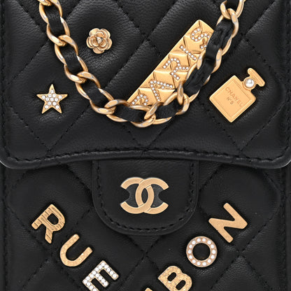Chanel Lambskin Quilted Lucky Charm Phone Holder Black 9 of 12