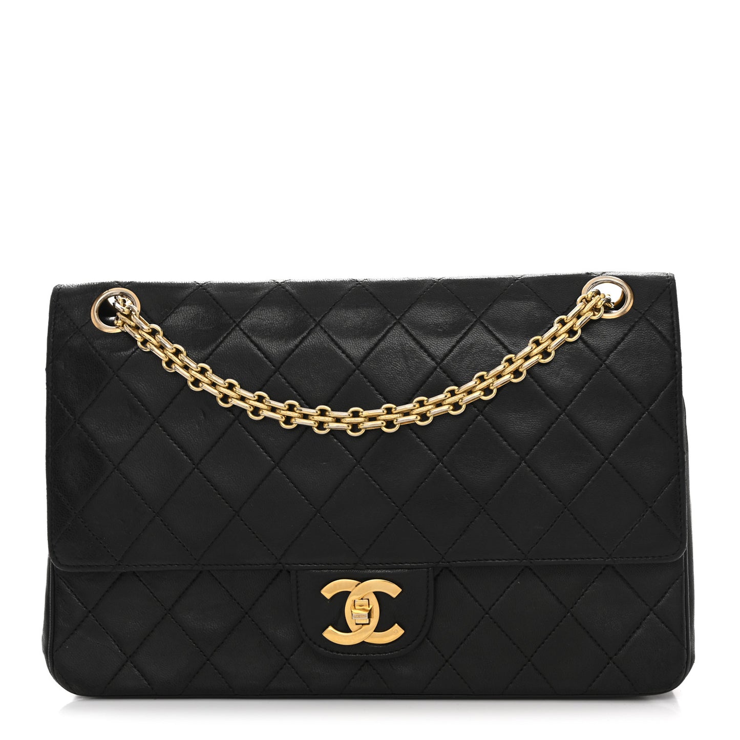 Lambskin Quilted Medium Double Flap Bijoux Chain Black