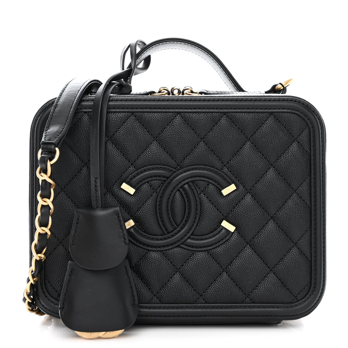 Caviar Quilted Medium CC Filigree Vanity Case Black
