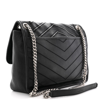 Saint Laurent Calfskin Matelasse Monogram Microstud Medium Niki Chain Satchel Black 3 of 13