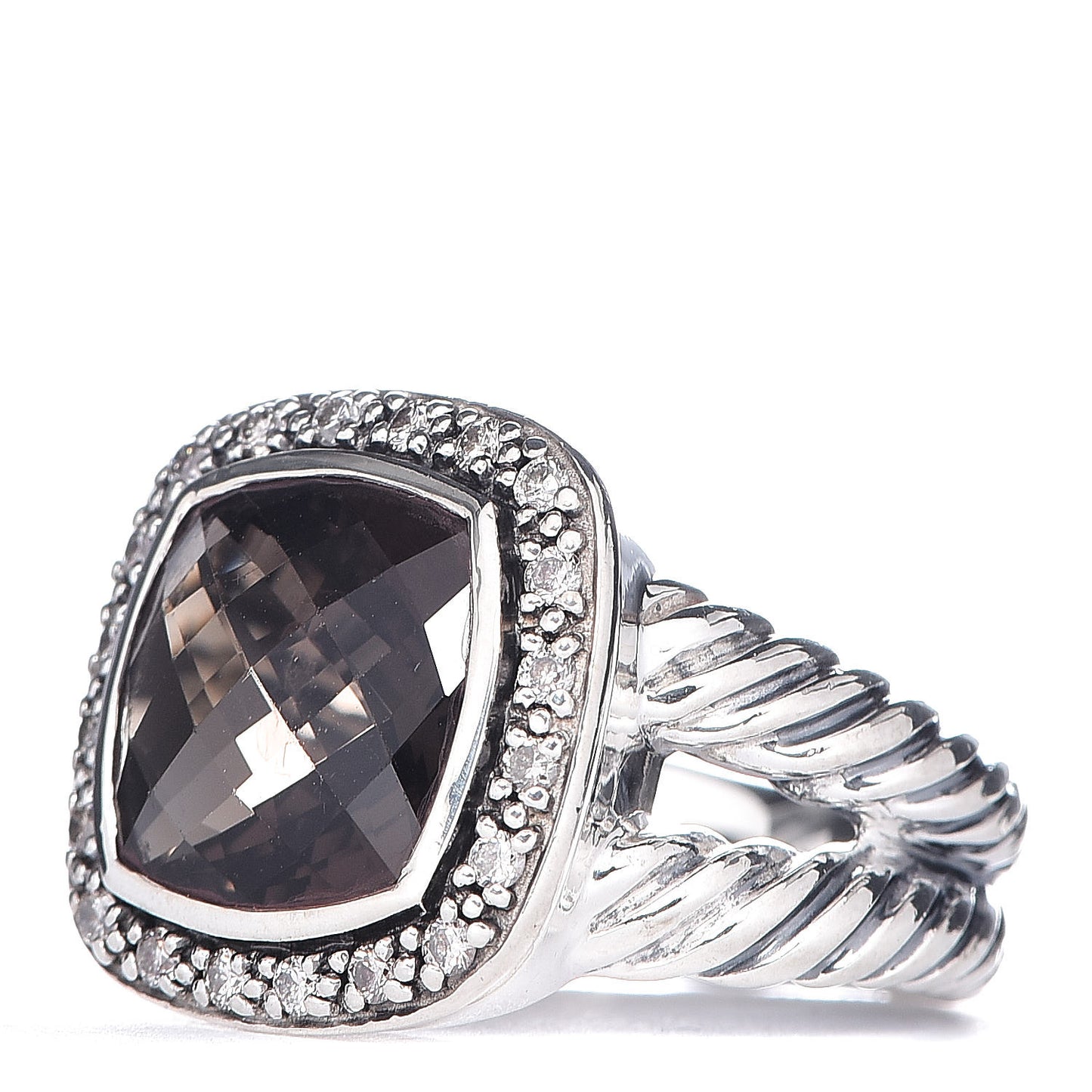 Sterling Silver Smoky Quartz Diamond 11mm Moonlight Ice Albion Ring 52/6