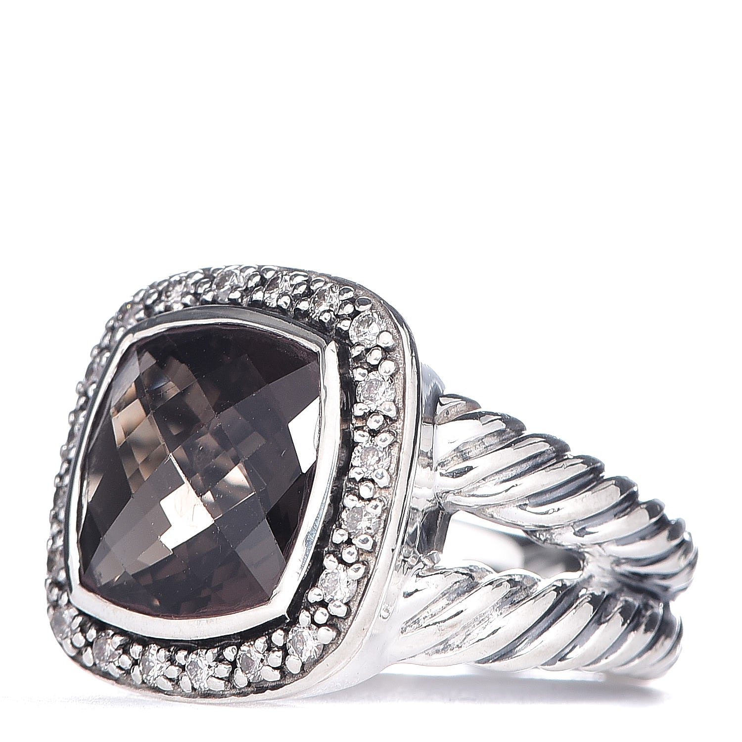David Yurman Sterling Silver Smoky Quartz Diamond 11mm Moonlight Ice Albion Ring 52/6 3 of 6
