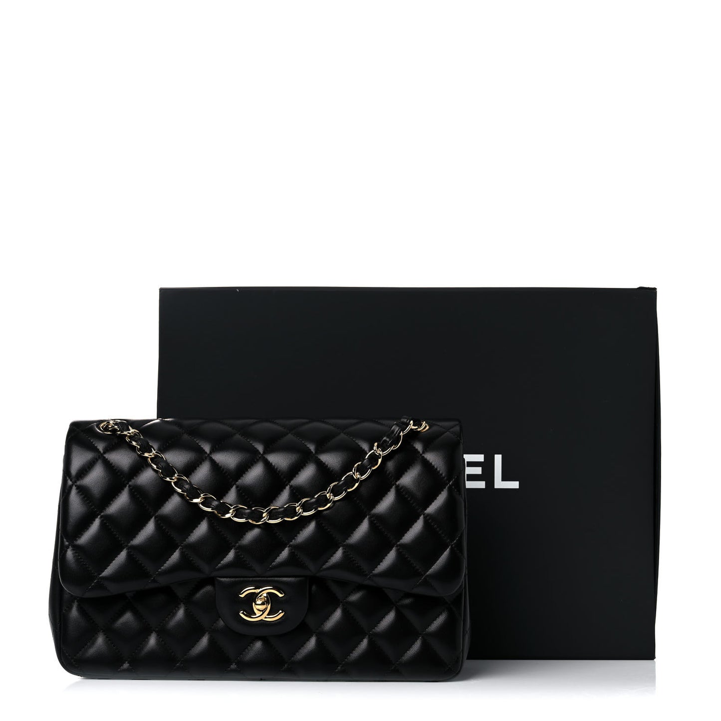 Lambskin Quilted Jumbo Double Flap Black