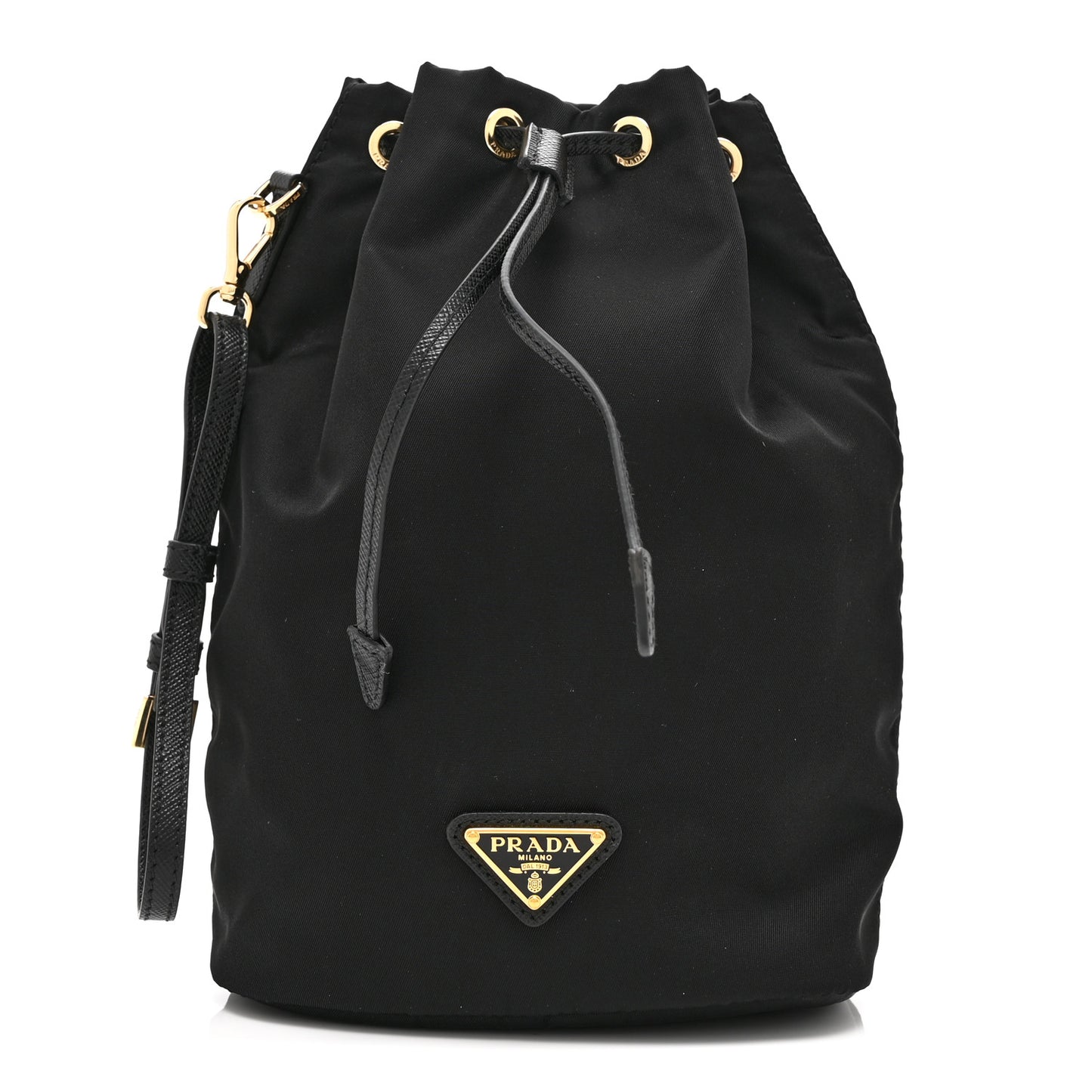 Saffiano Tessuto Nylon Vela Bucket Wristlet Black