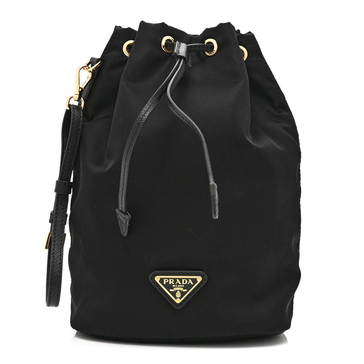Prada Saffiano Tessuto Nylon Vela Bucket Wristlet Black 1 of 10
