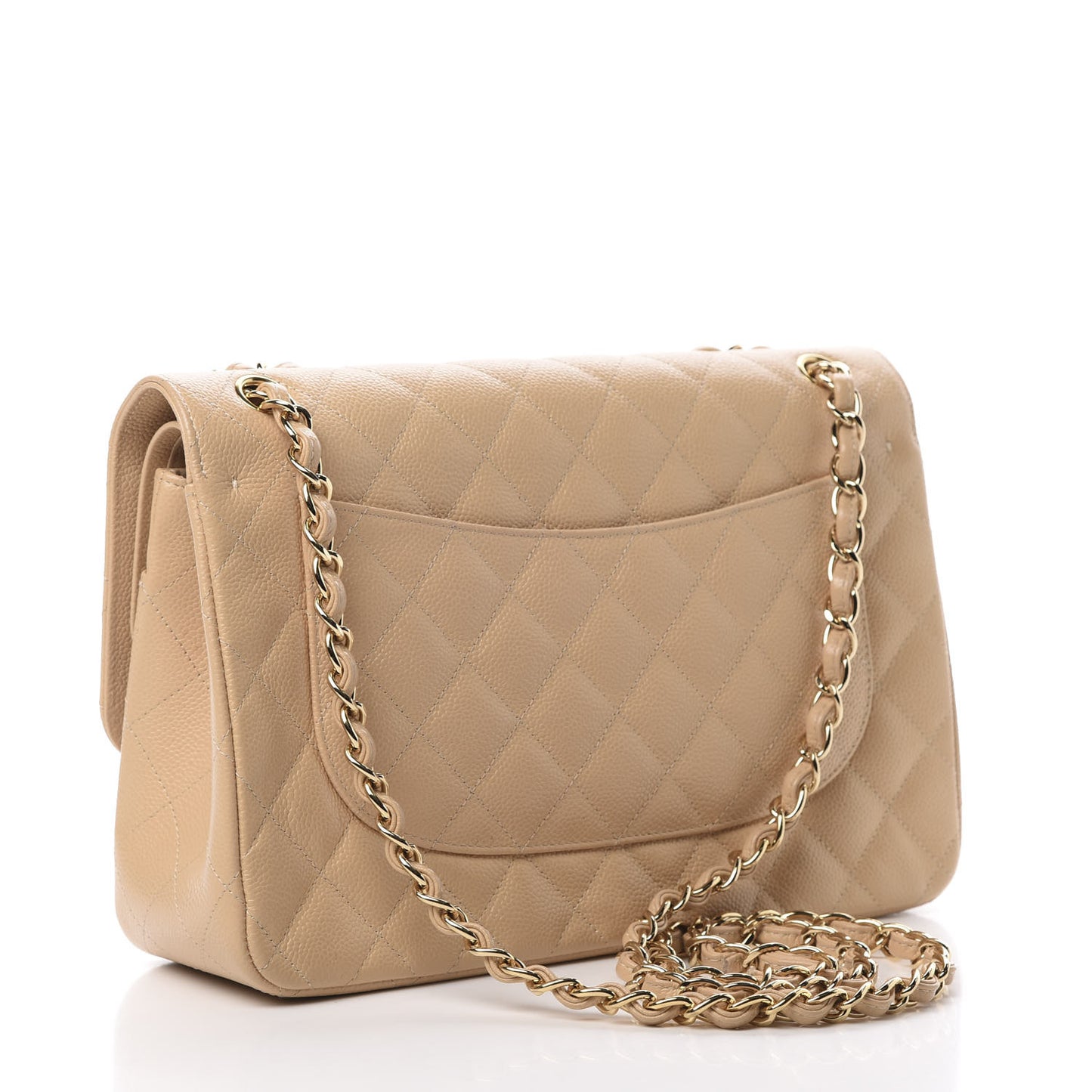 Caviar Quilted Jumbo Double Flap Beige Clair